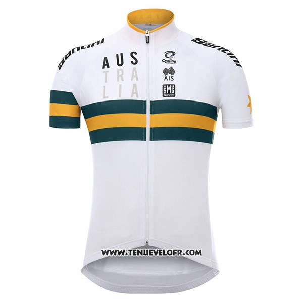 2017 Maillot Ciclismo Australie Blanc et Jaune Manches Courtes et Cuissard